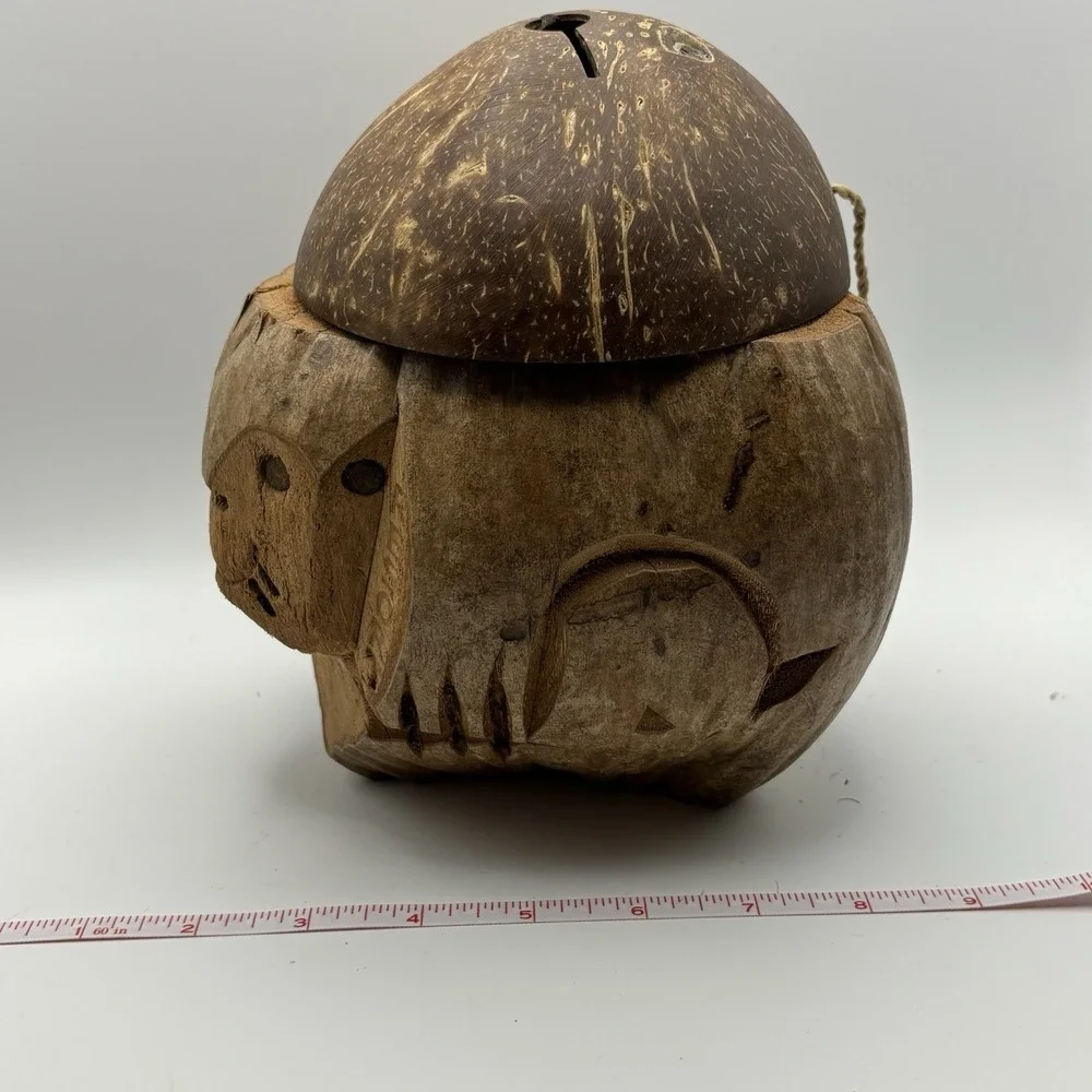 Vintage Coconut Carved Monkey Bank Tiki Bar Decor Barware‎ Philippines Fun